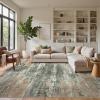 GENIMO 8×10 Area Rugs for Living Room, Machine Washable Non Slip Rugs, Low Pile Lightweight Vintage Print Rug for Bedroom, Dining Room, Home Office, Distressed Blue/Grey(Gray Mist)