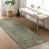 GENIMO 8×10 Area Rugs for Living Room, Machine Washable Non Slip Rugs, Low Pile Lightweight Vintage Print Rug for Bedroom, Dining Room, Home Office, Distressed Blue/Grey(Distressed Sage)