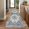 GENIMO 8×10 Area Rugs for Living Room, Machine Washable Non Slip Rugs, Low Pile Lightweight Vintage Print Rug for Bedroom, Dining Room, Home Office, Distressed Blue/Grey(Center Blue)