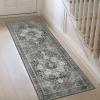 GENIMO 8×10 Area Rugs for Living Room, Machine Washable Non Slip Rugs, Low Pile Lightweight Vintage Print Rug for Bedroom, Dining Room, Home Office, Distressed Blue/Grey(Charcoal Gray)