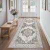 GENIMO 8×10 Area Rugs for Living Room, Machine Washable Non Slip Rugs, Low Pile Lightweight Vintage Print Rug for Bedroom, Dining Room, Home Office, Distressed Blue/Grey(Heathered Grey)