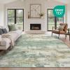 GENIMO 8×10 Area Rugs for Living Room, Machine Washable Non Slip Rugs, Low Pile Lightweight Vintage Print Rug for Bedroom, Dining Room, Home Office, Distressed Blue/Grey(Green Gray)