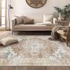 GENIMO 8×10 Area Rugs for Living Room, Machine Washable Non Slip Rugs, Low Pile Lightweight Vintage Print Rug for Bedroom, Dining Room, Home Office, Distressed Blue/Grey(Orange&beige)