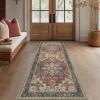 GENIMO 8×10 Area Rugs for Living Room, Machine Washable Non Slip Rugs, Low Pile Lightweight Vintage Print Rug for Bedroom, Dining Room, Home Office, Distressed Blue/Grey(Bordeaux)