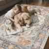 GENIMO 8×10 Area Rugs for Living Room, Machine Washable Non Slip Rugs, Low Pile Lightweight Vintage Print Rug for Bedroom, Dining Room, Home Office, Distressed Blue/Grey(Vintage Blue/Amber)