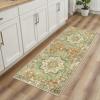 GENIMO 9×12 Area Rugs for Living Room, Machine Washable Non Slip Rugs, Low Pile Lightweight Print Rug for Bedroom, Dining Room, Home Office, Vintage Brick Red(Muted Green Brown)