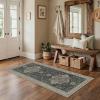 GENIMO 9×12 Area Rugs for Living Room, Machine Washable Non Slip Rugs, Low Pile Lightweight Print Rug for Bedroom, Dining Room, Home Office, Vintage Brick Red(Muted Charcoal Beige)