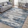 GENIMO 9×12 Area Rugs for Living Room, Machine Washable Non Slip Rugs, Low Pile Lightweight Print Rug for Bedroom, Dining Room, Home Office, Vintage Brick Red(Blue Ivory)