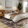 GENIMO 9×12 Area Rugs for Living Room, Machine Washable Non Slip Rugs, Low Pile Lightweight Print Rug for Bedroom, Dining Room, Home Office, Vintage Brick Red(Brown Orange)