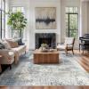 GENIMO 9×12 Area Rugs for Living Room, Machine Washable Non Slip Rugs, Low Pile Lightweight Print Rug for Bedroom, Dining Room, Home Office, Vintage Brick Red(Washed Sky Blue)
