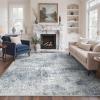 GENIMO 9×12 Area Rugs for Living Room, Machine Washable Non Slip Rugs, Low Pile Lightweight Print Rug for Bedroom, Dining Room, Home Office, Vintage Brick Red(Washed Light Denim Blue)