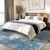 GENIMO 9×12 Area Rugs for Living Room, Machine Washable Non Slip Rugs, Low Pile Lightweight Print Rug for Bedroom, Dining Room, Home Office, Vintage Brick Red(Washed Mist Blue)