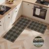 GENIMO Kitchen Rugs Non Slip Washable, Absorbent Kitchen Mats for Floor, Cushioned Comfort Standing Kitchen Runner Rug for Sink, Office, Laundry, Entryway, Home, 20″x32″+20″x48″, Beige Border(Grey Diamond)