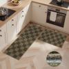 GENIMO Kitchen Rugs Non Slip Washable, Absorbent Kitchen Mats for Floor, Cushioned Comfort Standing Kitchen Runner Rug for Sink, Office, Laundry, Entryway, Home, 20″x32″+20″x48″, Beige Border(Brown Checkered)