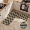GENIMO Kitchen Rugs Non Slip Washable, Absorbent Kitchen Mats for Floor, Cushioned Comfort Standing Kitchen Runner Rug for Sink, Office, Laundry, Entryway, Home, 20″x32″+20″x48″, Beige Border(Beige Checkered)