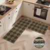 GENIMO Kitchen Rugs Non Slip Washable, Absorbent Kitchen Mats for Floor, Cushioned Comfort Standing Kitchen Runner Rug for Sink, Office, Laundry, Entryway, Home, 20″x32″+20″x48″, Beige Border(Brown Diamond)