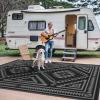 GENIMO Outdoor Rug for Patio Clearance – 8×10 ft Waterproof Plastic Camping Rugs, Reversible Outside Rv Mat Carpet for Porch, Deck, Picnic, Balcony, Beach, Backyard, Red Grey(Black & Grey)