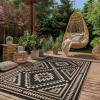 GENIMO Outdoor Rug for Patio Clearance – 8×10 ft Waterproof Plastic Camping Rugs, Reversible Outside Rv Mat Carpet for Porch, Deck, Picnic, Balcony, Beach, Backyard, Red Grey(Black & Brown)