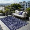 GENIMO Outdoor Rug for Patio Clearance – 8×10 ft Waterproof Plastic Camping Rugs, Reversible Outside Rv Mat Carpet for Porch, Deck, Picnic, Balcony, Beach, Backyard, Red Grey(Blue & Grey)