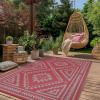 GENIMO Outdoor Rug for Patio Clearance – 8×10 ft Waterproof Plastic Camping Rugs, Reversible Outside Rv Mat Carpet for Porch, Deck, Picnic, Balcony, Beach, Backyard, Red Grey(Red & Grey)