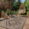 GENIMO Outdoor Rug for Patio Clearance – 8×10 ft Waterproof Plastic Camping Rugs, Reversible Outside Rv Mat Carpet for Porch, Deck, Picnic, Balcony, Beach, Backyard, Red Grey(Coffee & Beige)