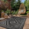 GENIMO Outdoor Rug for Patio Clearance – 8×10 ft Waterproof Plastic Camping Rugs, Reversible Outside Rv Mat Carpet for Porch, Deck, Picnic, Balcony, Beach, Backyard, Red Grey(Black & Grey)