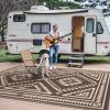 GENIMO Outdoor Rug for Patio Clearance – 8×10 ft Waterproof Plastic Camping Rugs, Reversible Outside Rv Mat Carpet for Porch, Deck, Picnic, Balcony, Beach, Backyard, Red Grey(Coffee & Beige)
