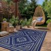 GENIMO Outdoor Rug for Patio Clearance – 8×10 ft Waterproof Plastic Camping Rugs, Reversible Outside Rv Mat Carpet for Porch, Deck, Picnic, Balcony, Beach, Backyard, Red Grey(Blue & Grey)
