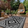 GENIMO Outdoor Rug for Patio Clearance – 8×10 ft Waterproof Plastic Camping Rugs, Reversible Outside Rv Mat Carpet for Porch, Deck, Picnic, Balcony, Beach, Backyard, Red Grey(Black & White)