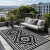 GENIMO Outdoor Rug for Patio Clearance – 8×10 ft Waterproof Plastic Camping Rugs, Reversible Outside Rv Mat Carpet for Porch, Deck, Picnic, Balcony, Beach, Backyard, Red Grey(Black & White)