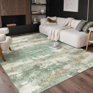 GENIMO 8×10 Area Rugs for Living Room, Machine Washable Non Slip Rugs, Low Pile Lightweight Vintage Print Rug for Bedroom, Dining Room, Home Office, Distressed Blue/Grey(Green Gray)