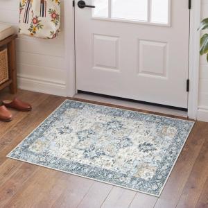 GENIMO 9×12 Area Rugs for Living Room, Machine Washable Non Slip Rugs, Low Pile Lightweight Print Rug for Bedroom, Dining Room, Home Office, Vintage Brick Red(Blue&gold)