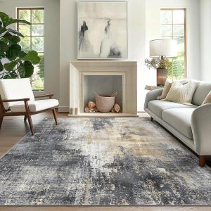 GENIMO 9×12 Area Rugs for Living Room, Machine Washable Non Slip Rugs, Low Pile Lightweight Print Rug for Bedroom, Dining Room, Home Office, Vintage Brick Red(Washed Livid)