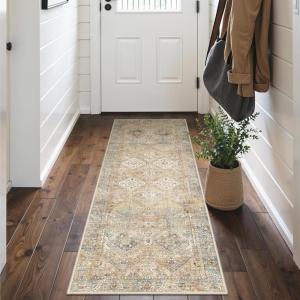 GENIMO 9×12 Area Rugs for Living Room, Machine Washable Non Slip Rugs, Low Pile Lightweight Print Rug for Bedroom, Dining Room, Home Office, Vintage Brick Red(Warm Brown)
