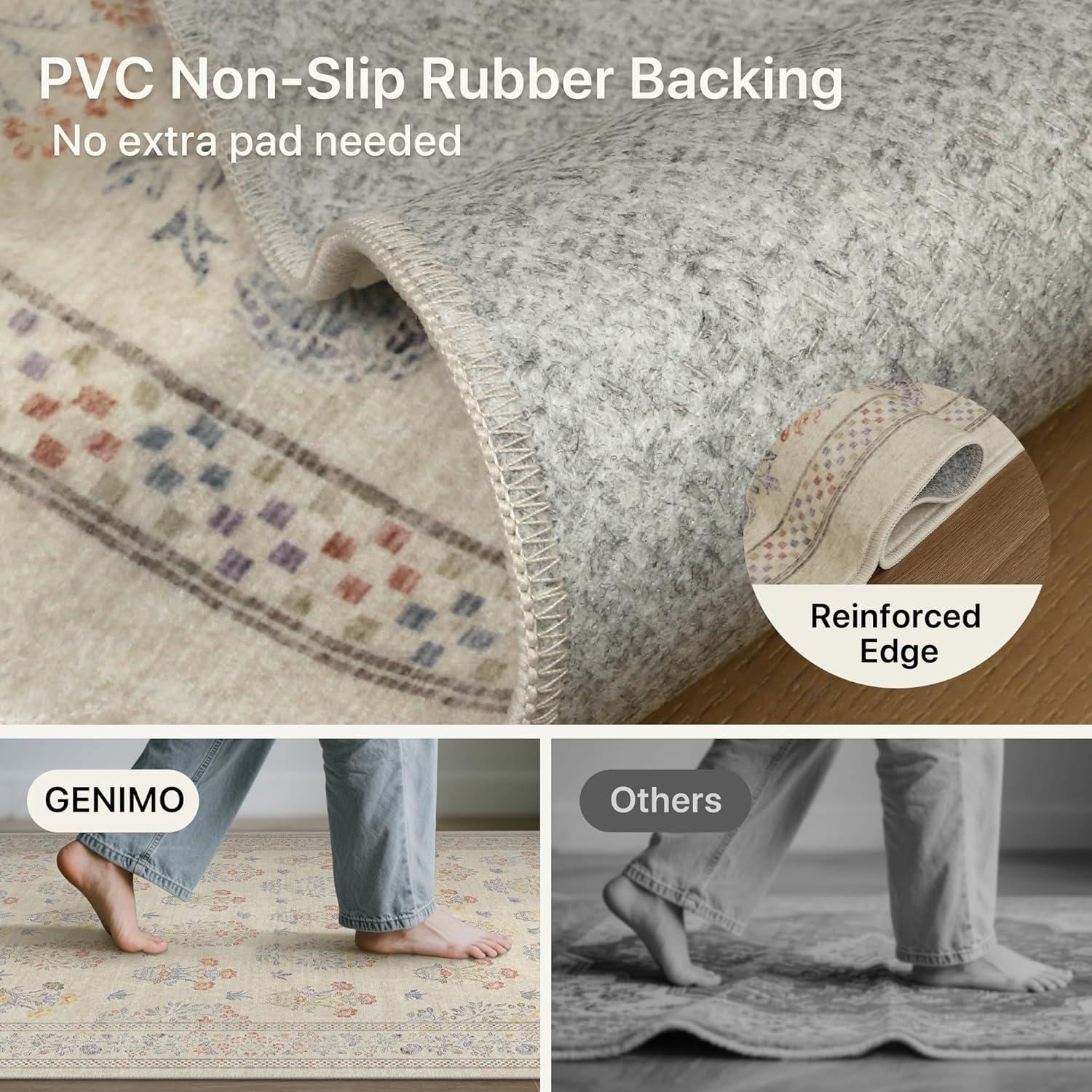 imageGENIMO 5x7 Vintage Floral Area Rug Soft Microfiber Washable Rug with NonSlip Backing Beige Carpet for Living Room Bedroom and Dining RoomBeige