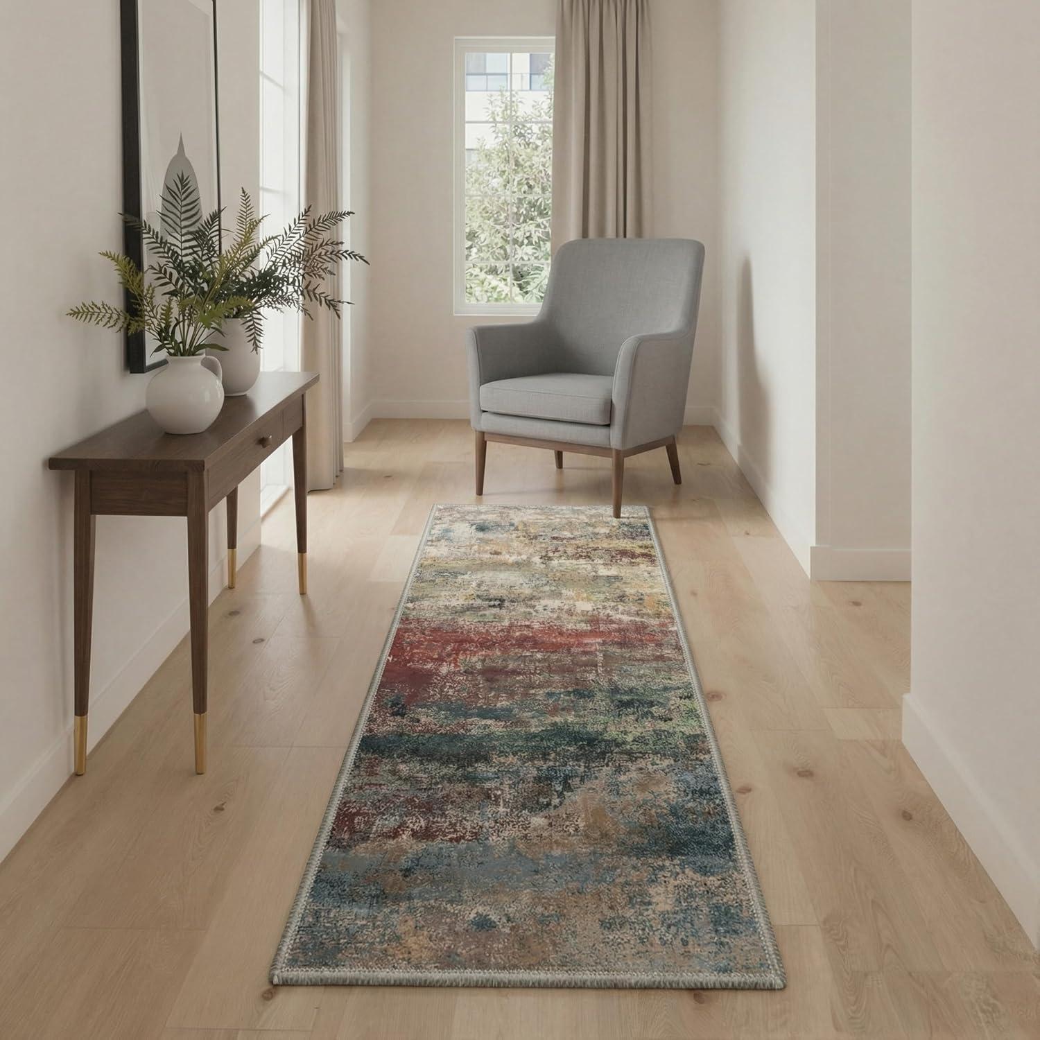 imageGENIMO 5x7 Vintage Floral Area Rug Soft Microfiber Washable Rug with NonSlip Backing Beige Carpet for Living Room Bedroom and Dining RoomBloom Red
