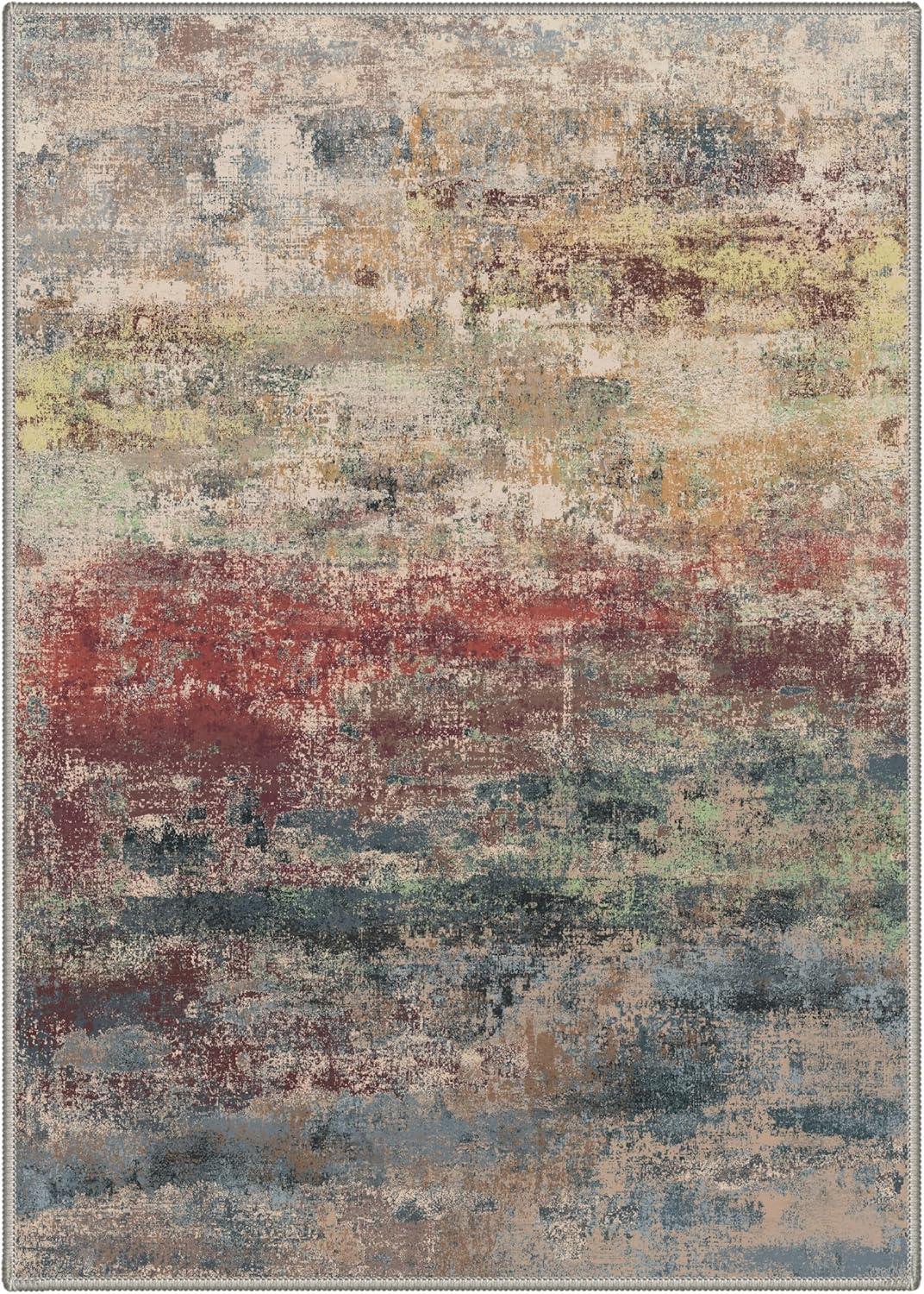 imageGENIMO 5x7 Vintage Floral Area Rug Soft Microfiber Washable Rug with NonSlip Backing Beige Carpet for Living Room Bedroom and Dining RoomBloom Red