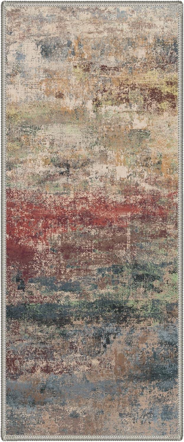 imageGENIMO 5x7 Vintage Floral Area Rug Soft Microfiber Washable Rug with NonSlip Backing Beige Carpet for Living Room Bedroom and Dining RoomBloom Red