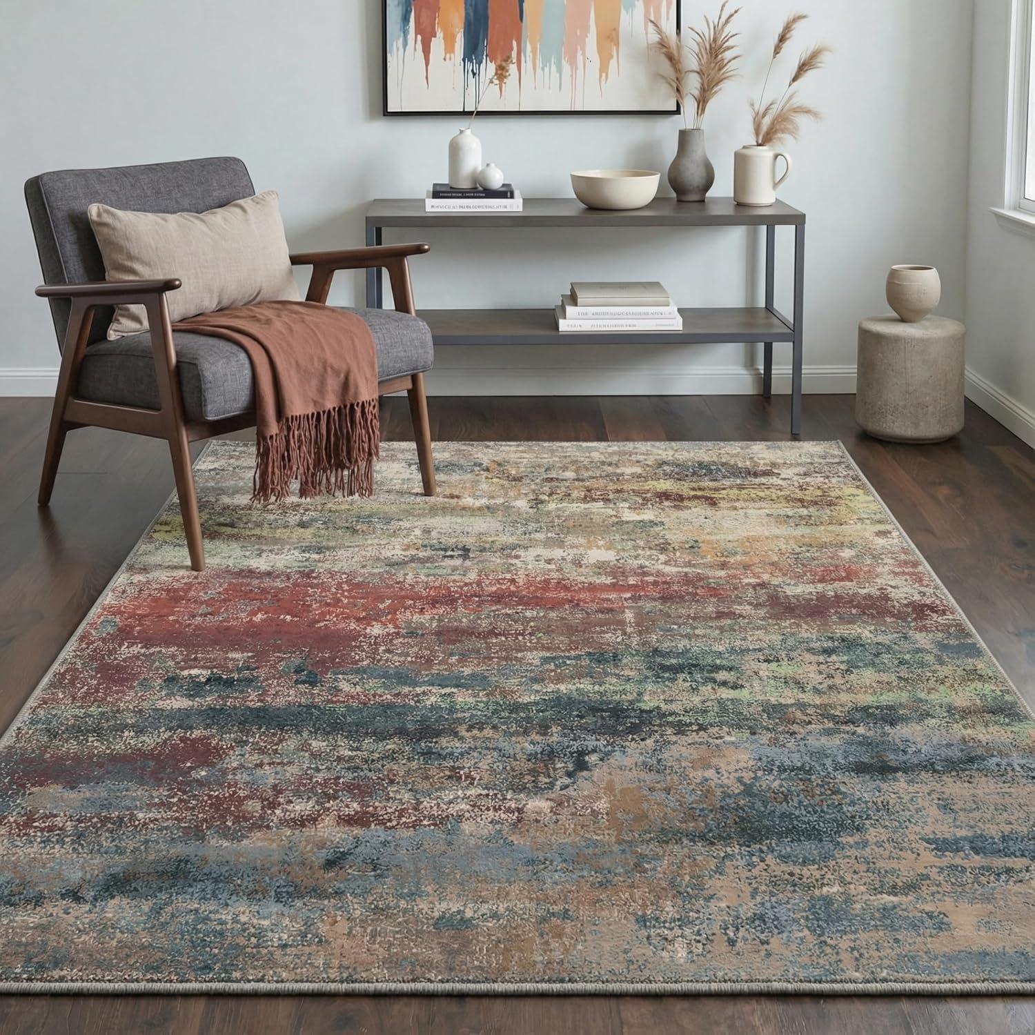 imageGENIMO 5x7 Vintage Floral Area Rug Soft Microfiber Washable Rug with NonSlip Backing Beige Carpet for Living Room Bedroom and Dining RoomBloom Red