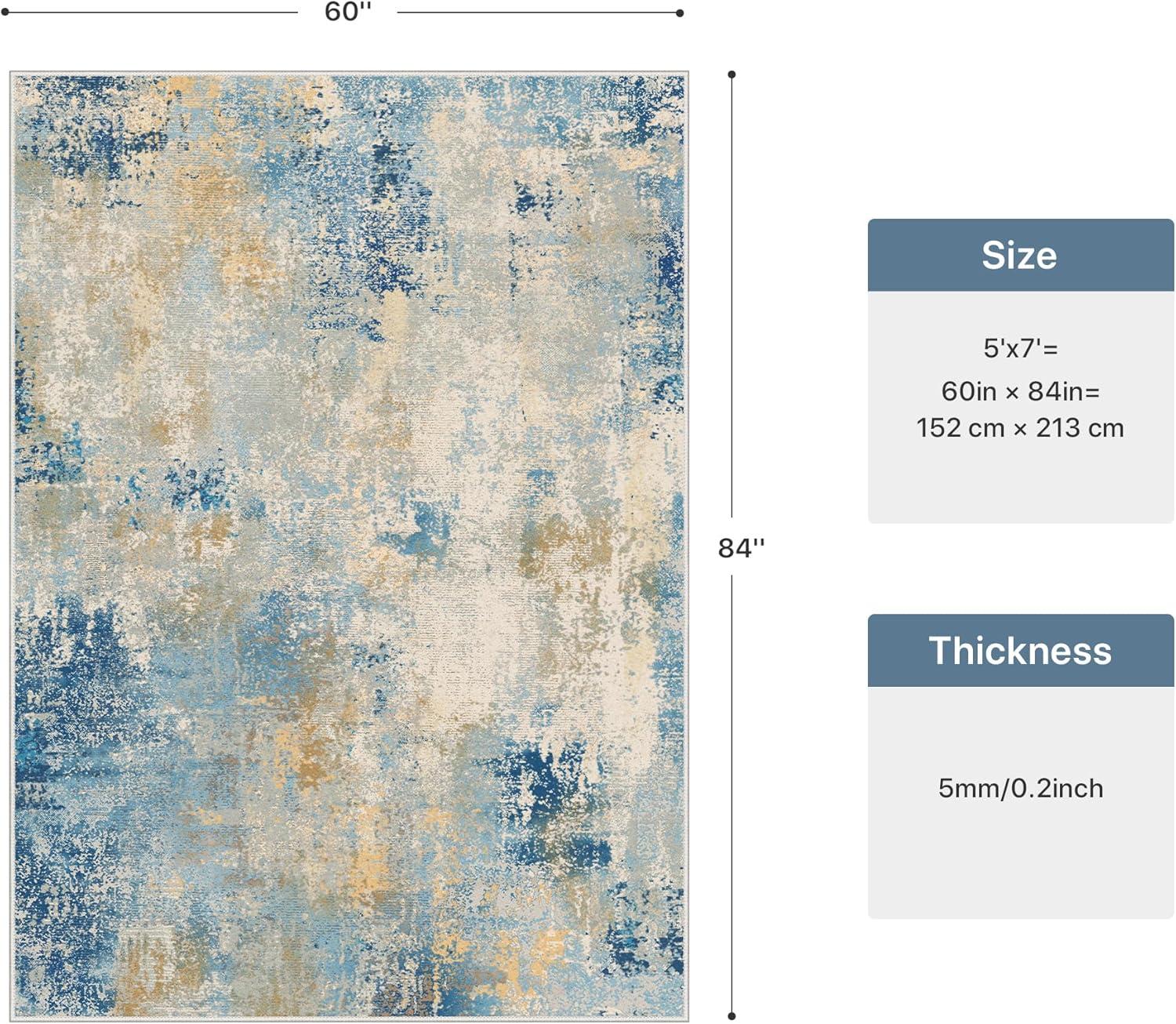 imageGENIMO 5x7 Vintage Floral Area Rug Soft Microfiber Washable Rug with NonSlip Backing Beige Carpet for Living Room Bedroom and Dining RoomBlue Ivory