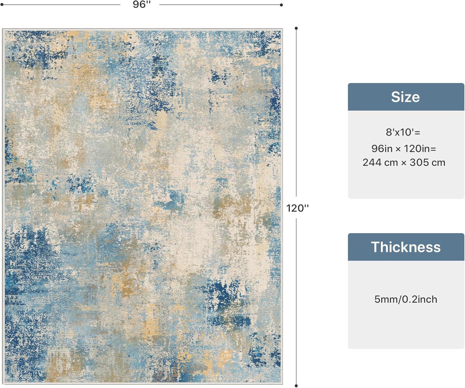 imageGENIMO 5x7 Vintage Floral Area Rug Soft Microfiber Washable Rug with NonSlip Backing Beige Carpet for Living Room Bedroom and Dining RoomBlue Ivory