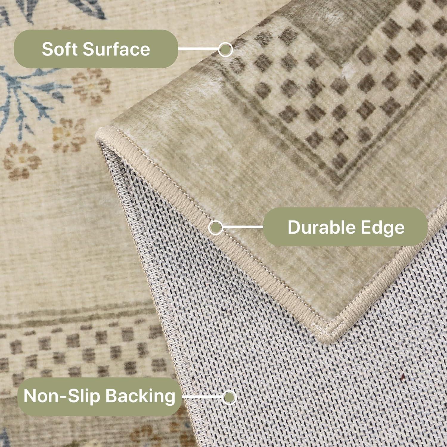 imageGENIMO 5x7 Vintage Floral Area Rug Soft Microfiber Washable Rug with NonSlip Backing Beige Carpet for Living Room Bedroom and Dining RoomBrown Blue