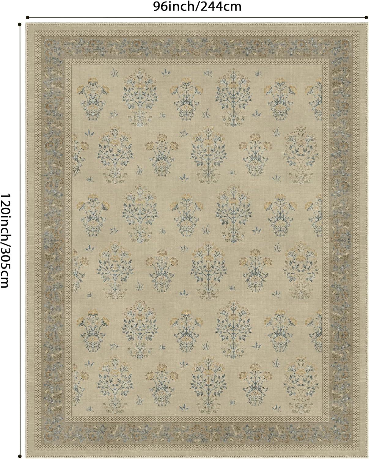 imageGENIMO 5x7 Vintage Floral Area Rug Soft Microfiber Washable Rug with NonSlip Backing Beige Carpet for Living Room Bedroom and Dining RoomBrown Blue
