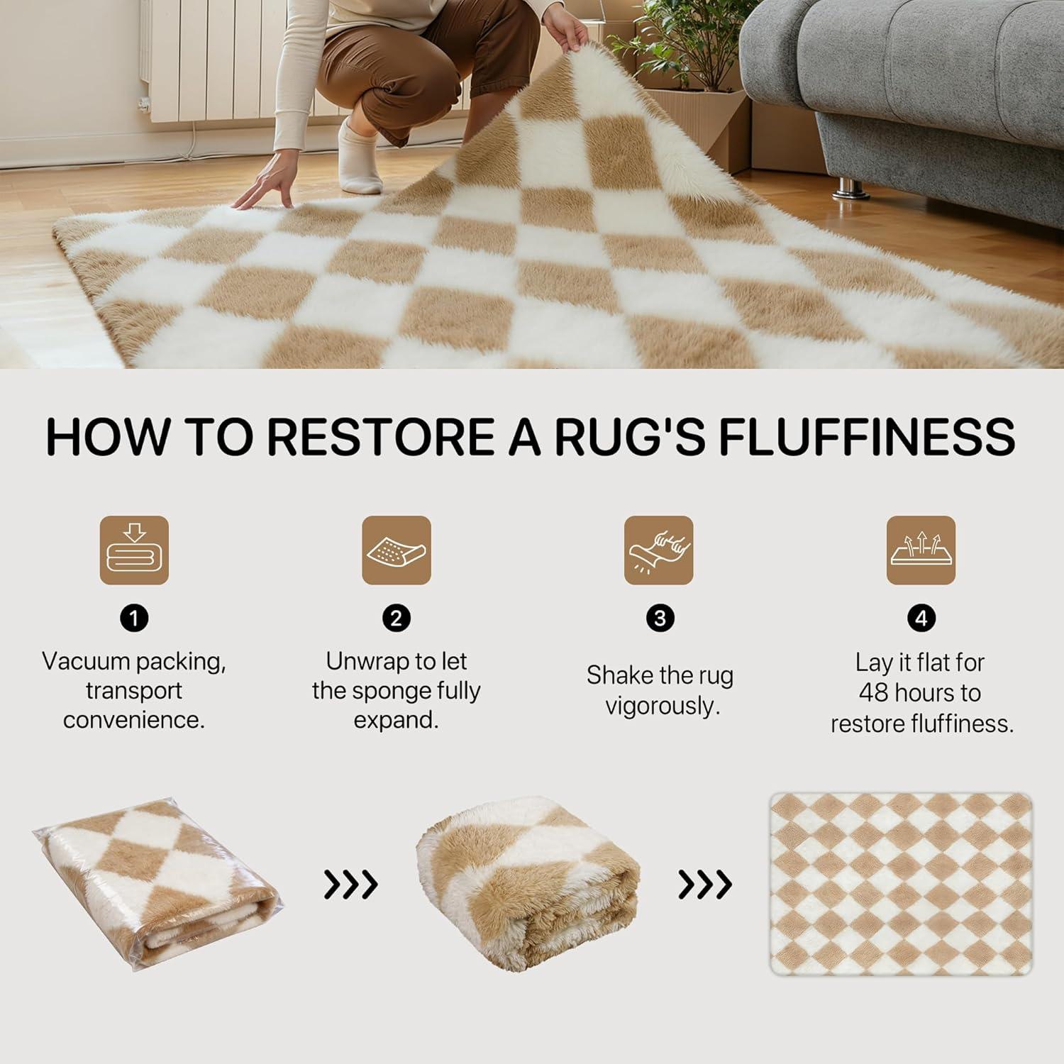 imageGENIMO 5x7 Vintage Floral Area Rug Soft Microfiber Washable Rug with NonSlip Backing Beige Carpet for Living Room Bedroom and Dining RoomCheckeredbeige White
