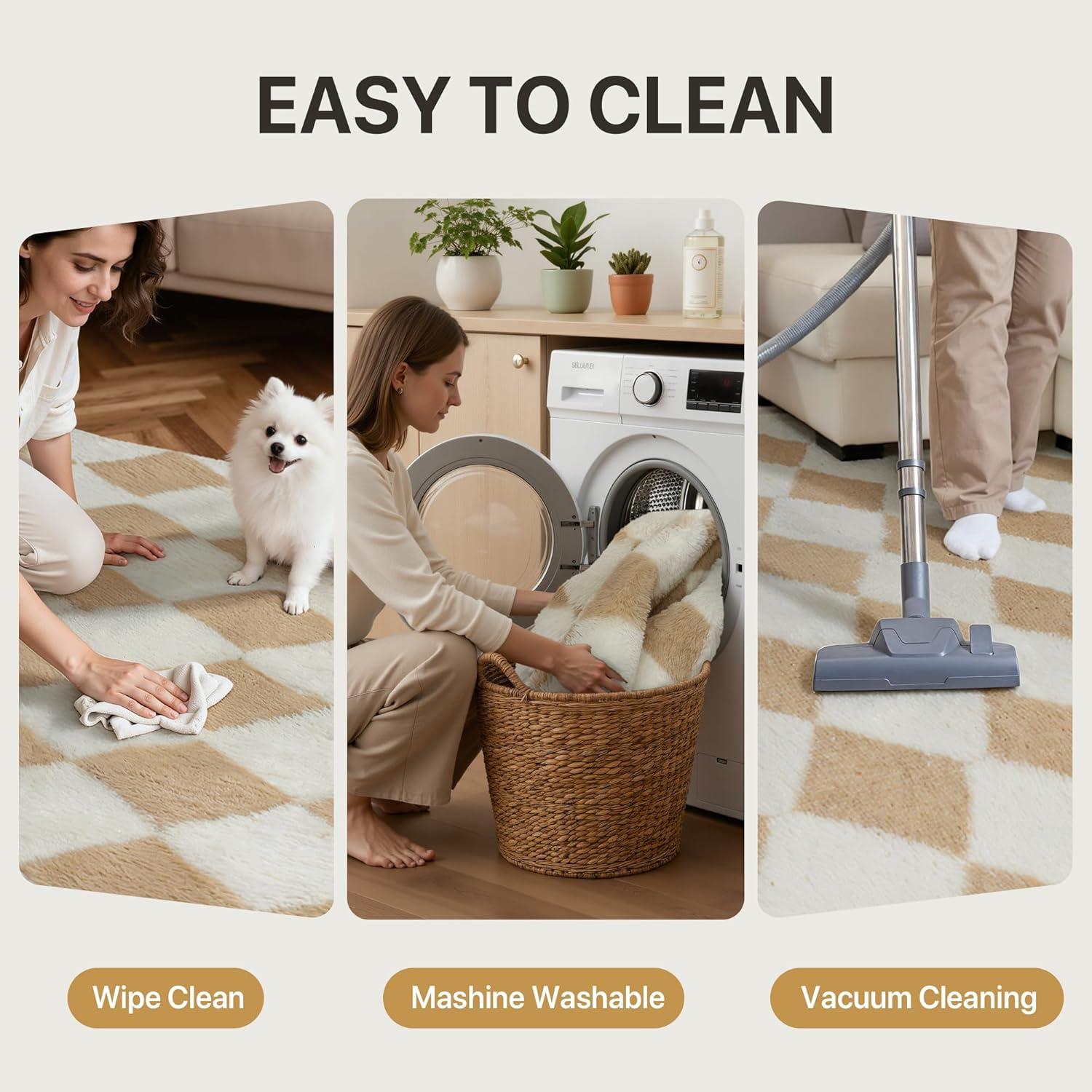 imageGENIMO 5x7 Vintage Floral Area Rug Soft Microfiber Washable Rug with NonSlip Backing Beige Carpet for Living Room Bedroom and Dining RoomCheckeredbeige White