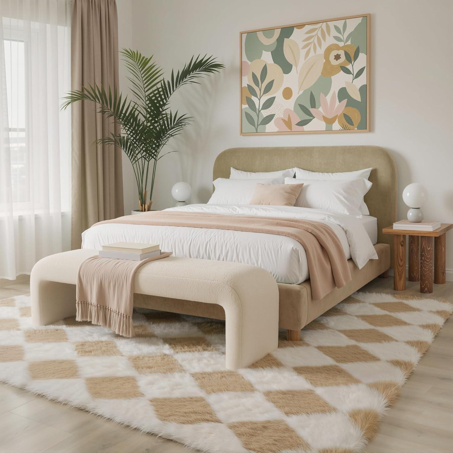 imageGENIMO 5x7 Vintage Floral Area Rug Soft Microfiber Washable Rug with NonSlip Backing Beige Carpet for Living Room Bedroom and Dining RoomCheckeredbeige White