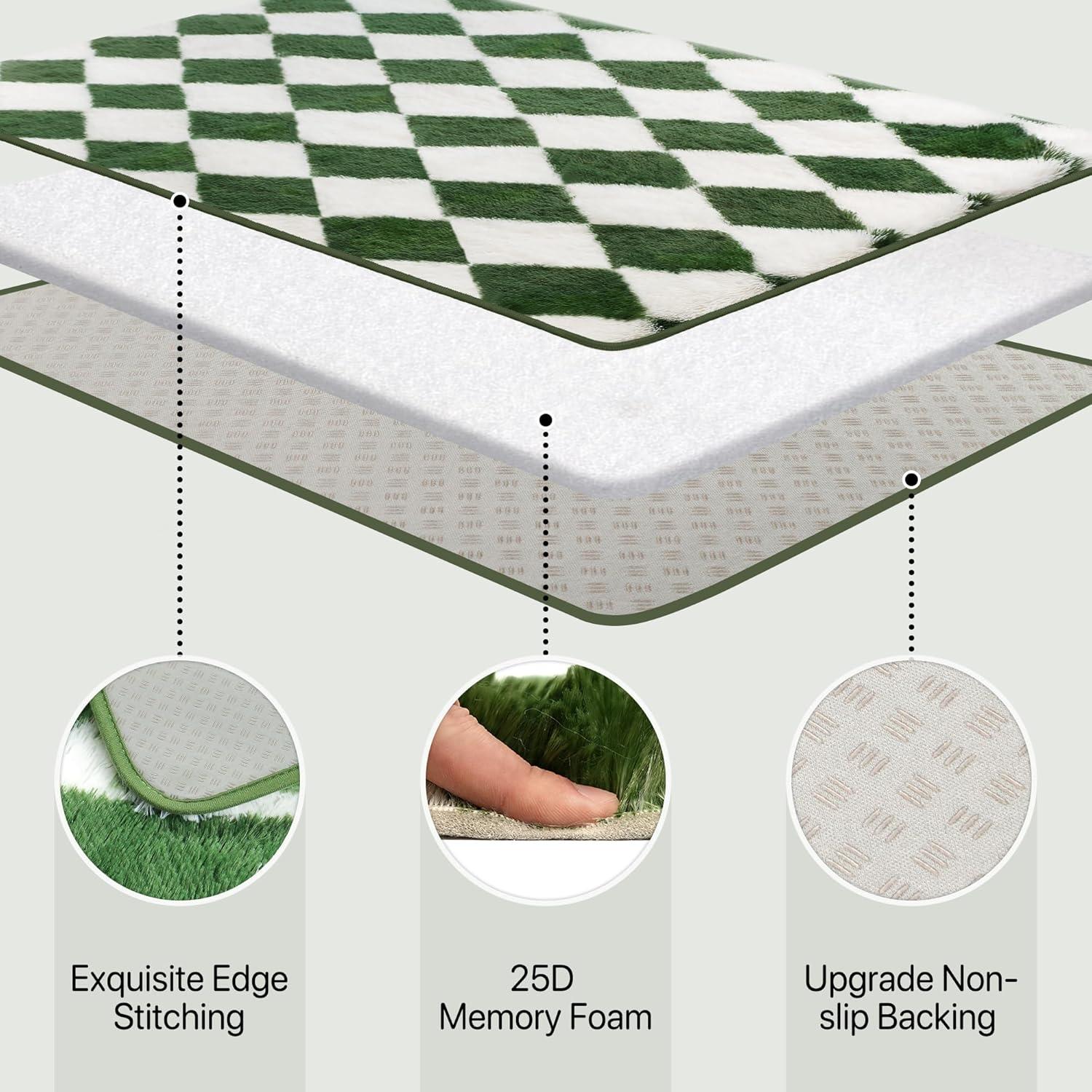 imageGENIMO 5x7 Vintage Floral Area Rug Soft Microfiber Washable Rug with NonSlip Backing Beige Carpet for Living Room Bedroom and Dining RoomCheckeredgreen White