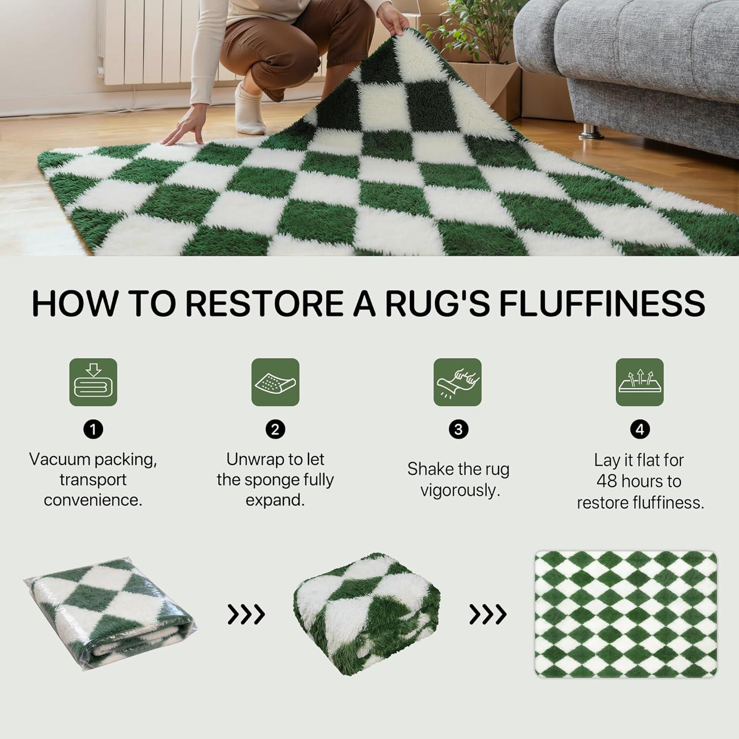 imageGENIMO 5x7 Vintage Floral Area Rug Soft Microfiber Washable Rug with NonSlip Backing Beige Carpet for Living Room Bedroom and Dining RoomCheckeredgreen White