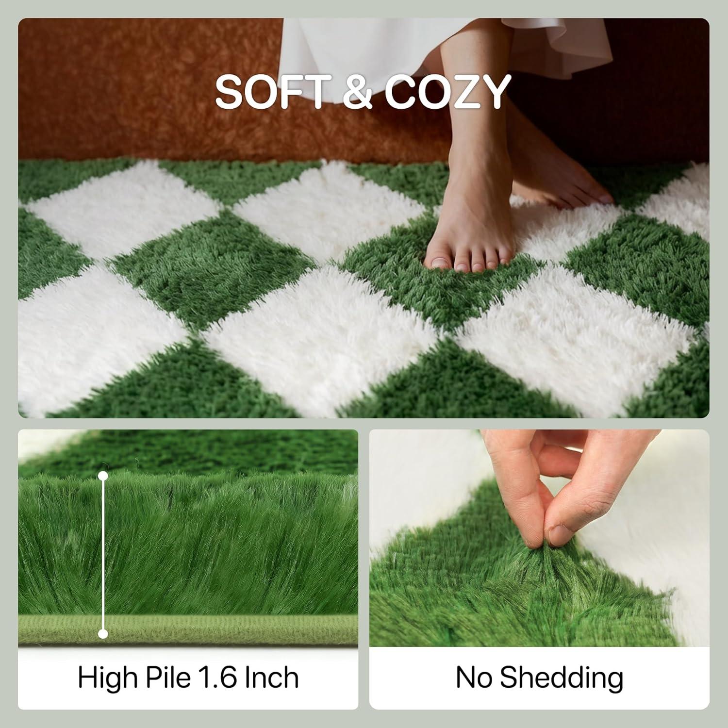 imageGENIMO 5x7 Vintage Floral Area Rug Soft Microfiber Washable Rug with NonSlip Backing Beige Carpet for Living Room Bedroom and Dining RoomCheckeredgreen White