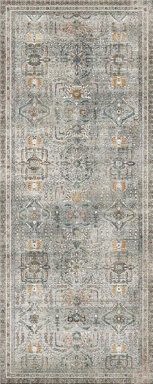 imageGENIMO 5x7 Vintage Floral Area Rug Soft Microfiber Washable Rug with NonSlip Backing Beige Carpet for Living Room Bedroom and Dining RoomFrench Grey